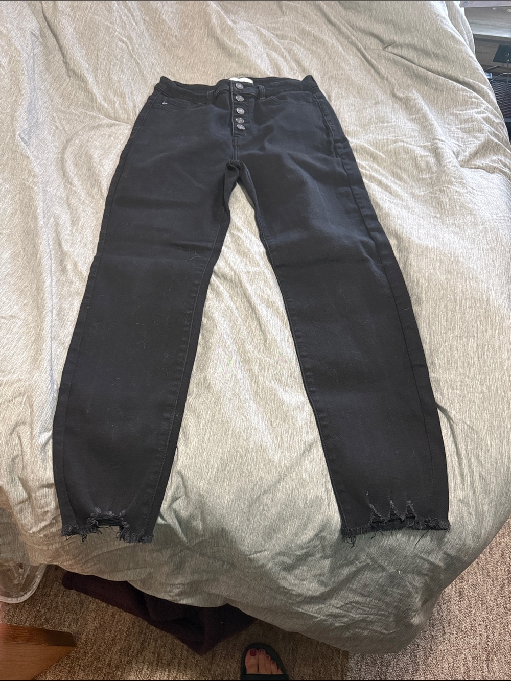 KanCan High-Rise Black Button-Fly Distressed Hem Jeans
